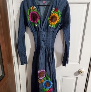 Colorful sunflower Mexican embroidered dress